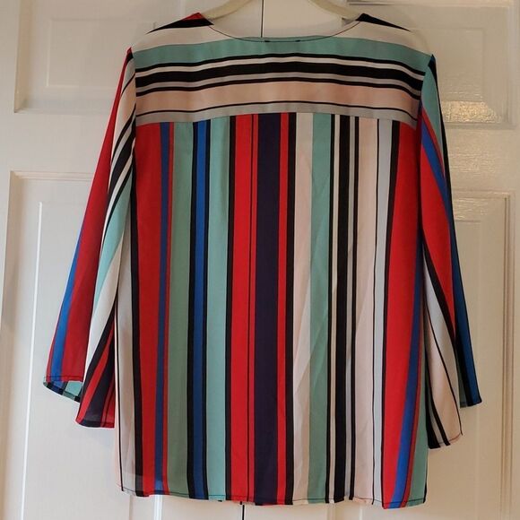 W5 STRIPED TOP NAUTICAL RED WHITE BLUE COASTAL PATRIOTIC SIZE LARGE BELL SLEEVE - Picture 6 of 7